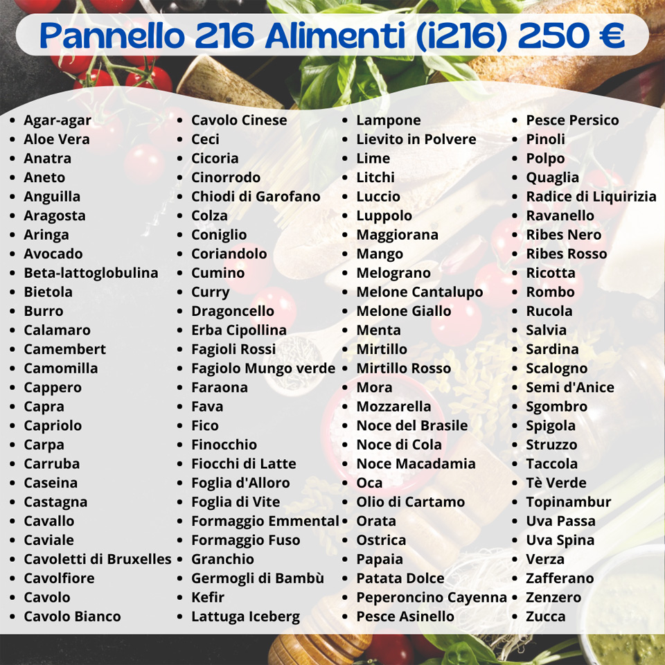 Pannello i216, da 216 alimenti